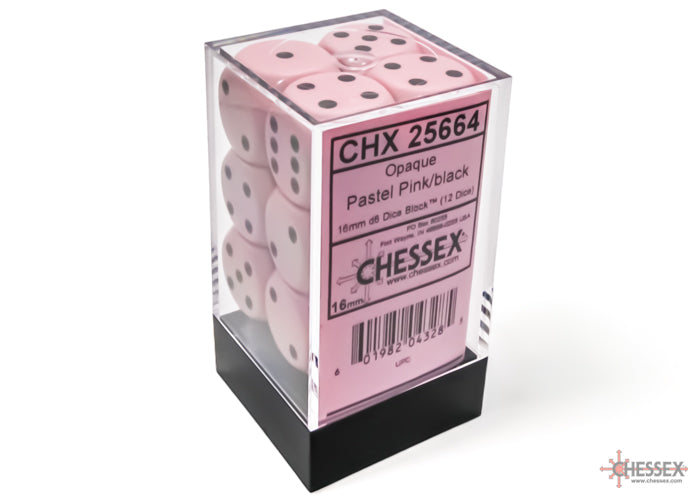 Chessex Opaque Pastel Pink/Black 12d6 16mm