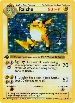 Raichu (14) (1st Edition) Holofoil - Base Set (Shadowless)