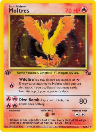 Moltres (12) (1st Edition) Holofoil - Fossil