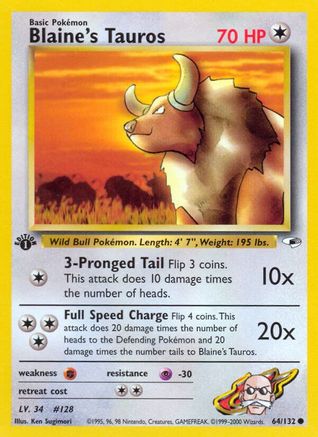 Blaine's Tauros (64) 1st Edition - Gym Heroes
