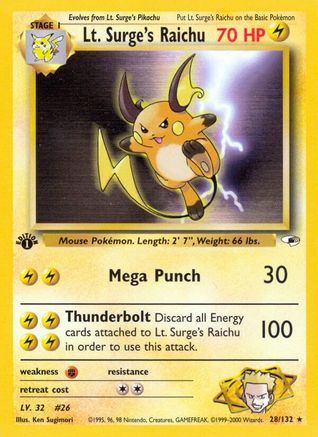 Lt. Surge's Raichu (28) 1st Edition - Gym Heroes