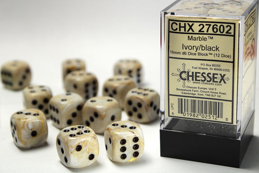 Chessex Marble Ivory/Black 12d6 16mm