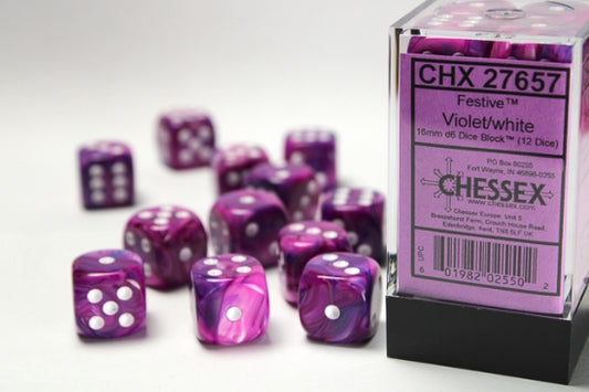 Chessex Festive Violet/White 12d6 16mm