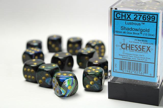Chessex Lustrous Shadow/Gold 12d6 16mm | Silver Goblin