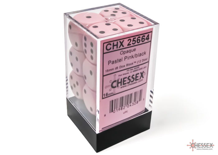 Chessex Opaque Pastel Pink/Black 12d6 16mm | Silver Goblin
