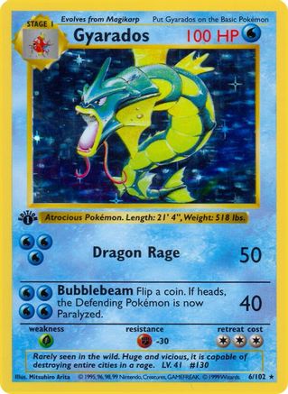 Gyarados (6) (1st Edition) Holofoil - Base Set (Shadowless)