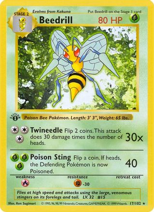 Beedrill (17/102) (Shadowless) [Base Set 1st Edition] | Silver Goblin