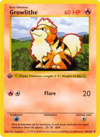 Growlithe (28) (1st Edition) - Base Set (Shadowless)