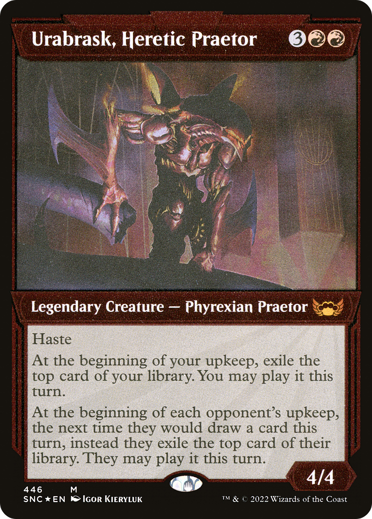 Urabrask, Heretic Praetor (Showcase Art Deco Foil Etched) [Streets of New Capenna] | Silver Goblin