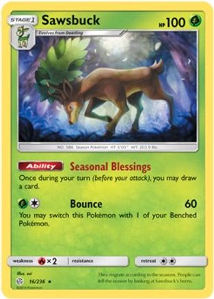 Sawsbuck (16/236) (Prerelease Kit Exclusive) (Theme Deck Exclusive) [Sun & Moon: Cosmic Eclipse]