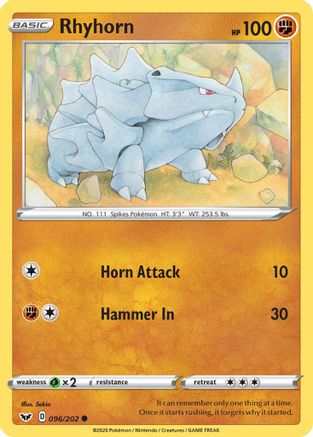 Rhyhorn (096/202) [Sword & Shield: Base Set] | Silver Goblin