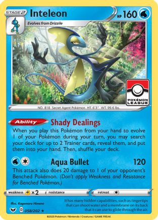 Inteleon - 058/202 (Pokemon League) (58) Reverse Holofoil - League & Championship Cards