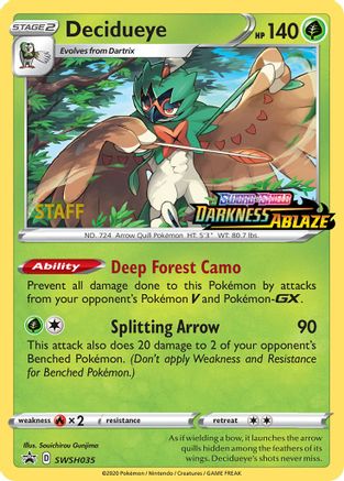 Decidueye - SWSH035 (Prerelease) [Staff] (SWSH035) Holofoil - SWSH Sword & Shield Promo Cards