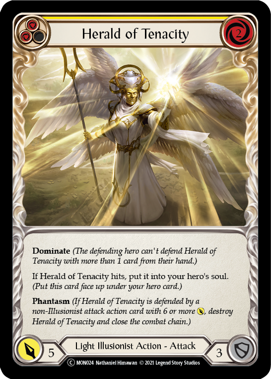 Herald of Tenacity (Yellow) [U-MON024-RF] (Monarch Unlimited)  Unlimited Rainbow Foil | Silver Goblin