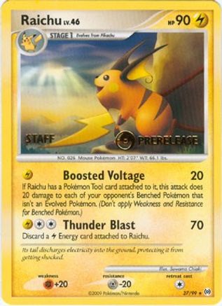 Raichu - 27/99 (Prerelease) [Staff] (27) - Nintendo Promos
