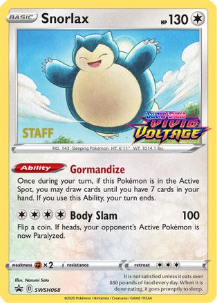 Snorlax - SWSH068 (Prerelease) [Staff] (SWSH068) Holofoil - SWSH Sword & Shield Promo Cards