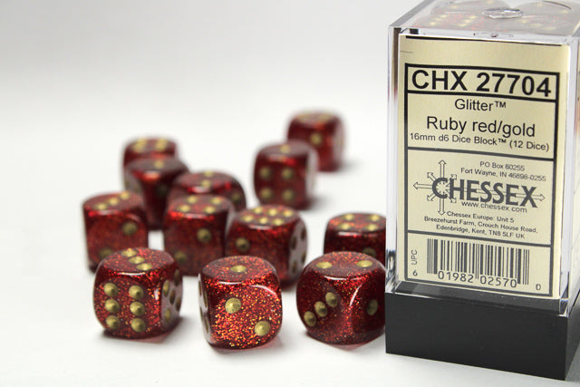 Chessex Glitter Ruby Red/Gold 12d6 16mm | Silver Goblin