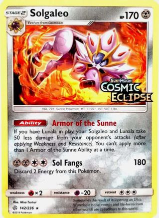 Solgaleo (142/236) (Cosmic Eclipse Stamped) [Sun & Moon: Cosmic Eclipse] | Silver Goblin