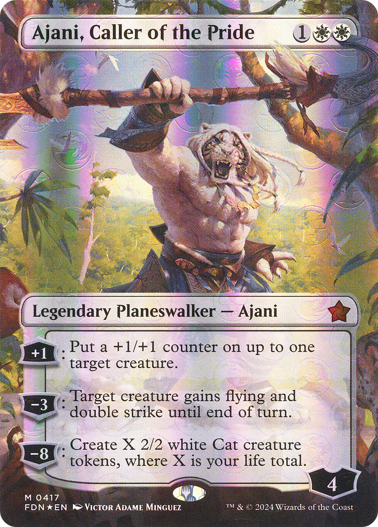 Ajani, Caller of the Pride (Borderless) (Mana Foil) [Foundations] | Silver Goblin