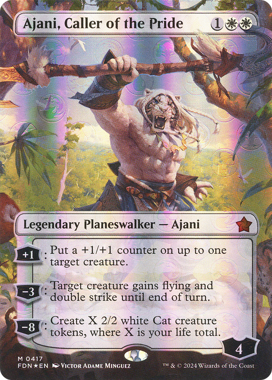 Ajani, Caller of the Pride (Borderless) (Mana Foil) [Foundations]