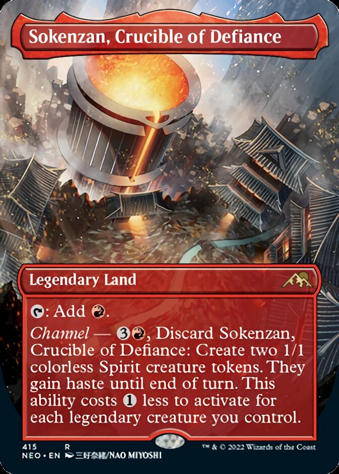 Sokenzan, Crucible of Defiance (Borderless Alternate Art) [Kamigawa: Neon Dynasty] | Silver Goblin