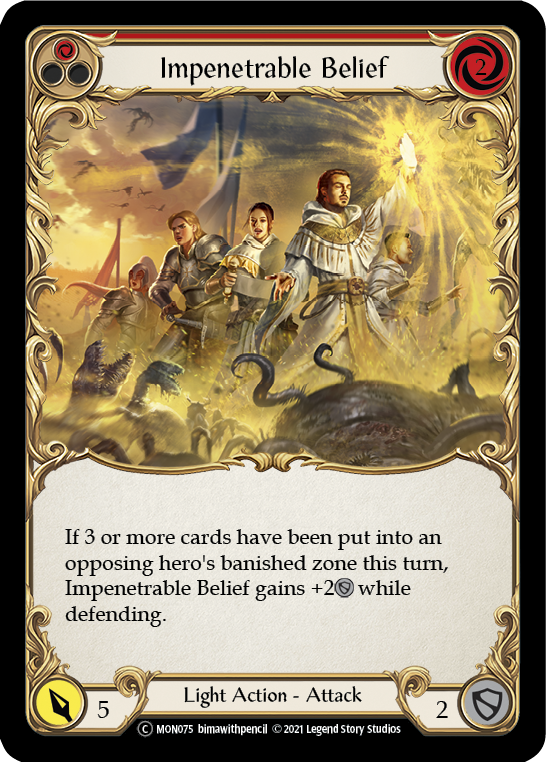 Impenetrable Belief (Red) [U-MON075-RF] (Monarch Unlimited)  Unlimited Rainbow Foil | Silver Goblin