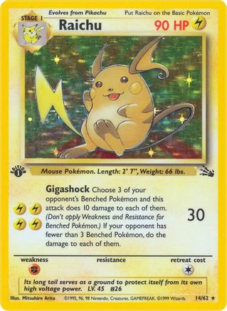 Raichu (14) (1st Edition) Holofoil - Fossil