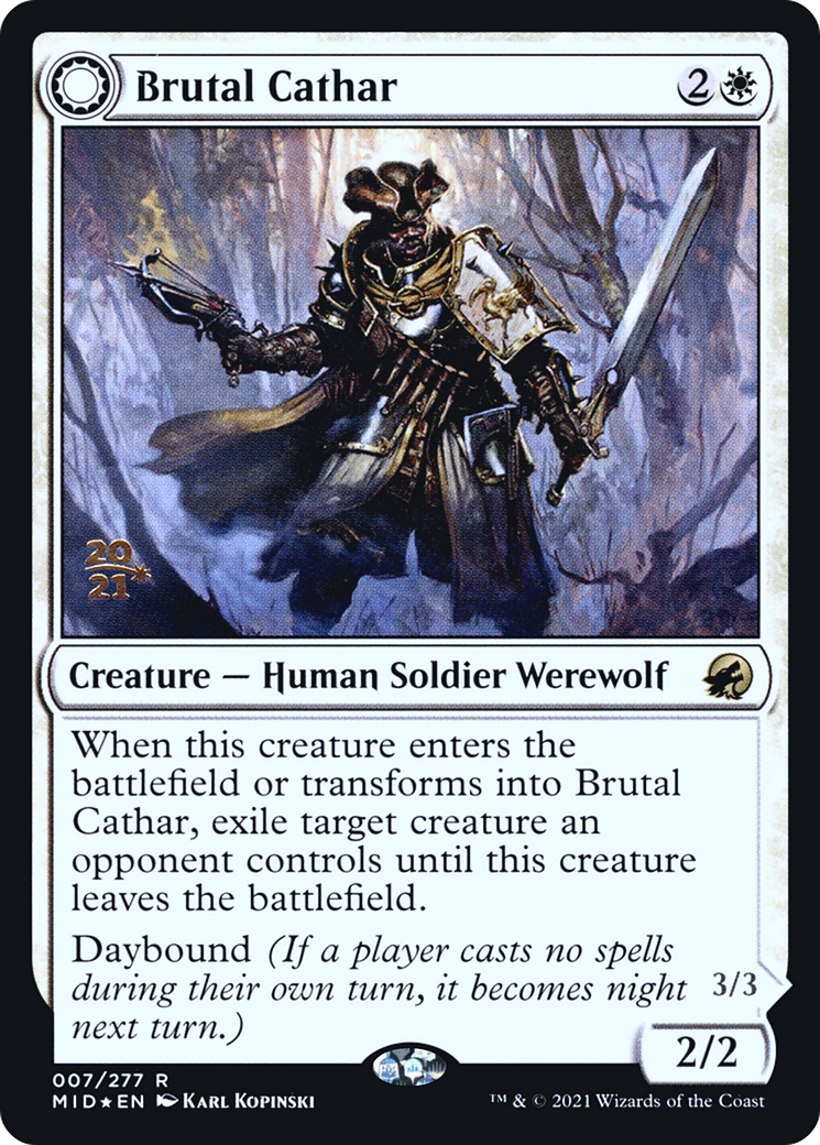 Brutal Cathar // Moonrage Brute [Innistrad: Midnight Hunt Prerelease Promos] | Silver Goblin