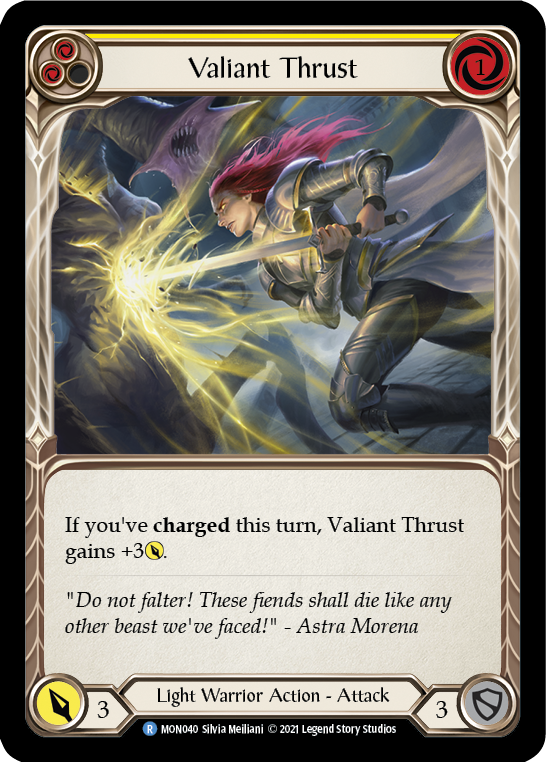 Valiant Thrust (Yellow) [MON040] (Monarch)  1st Edition Normal | Silver Goblin