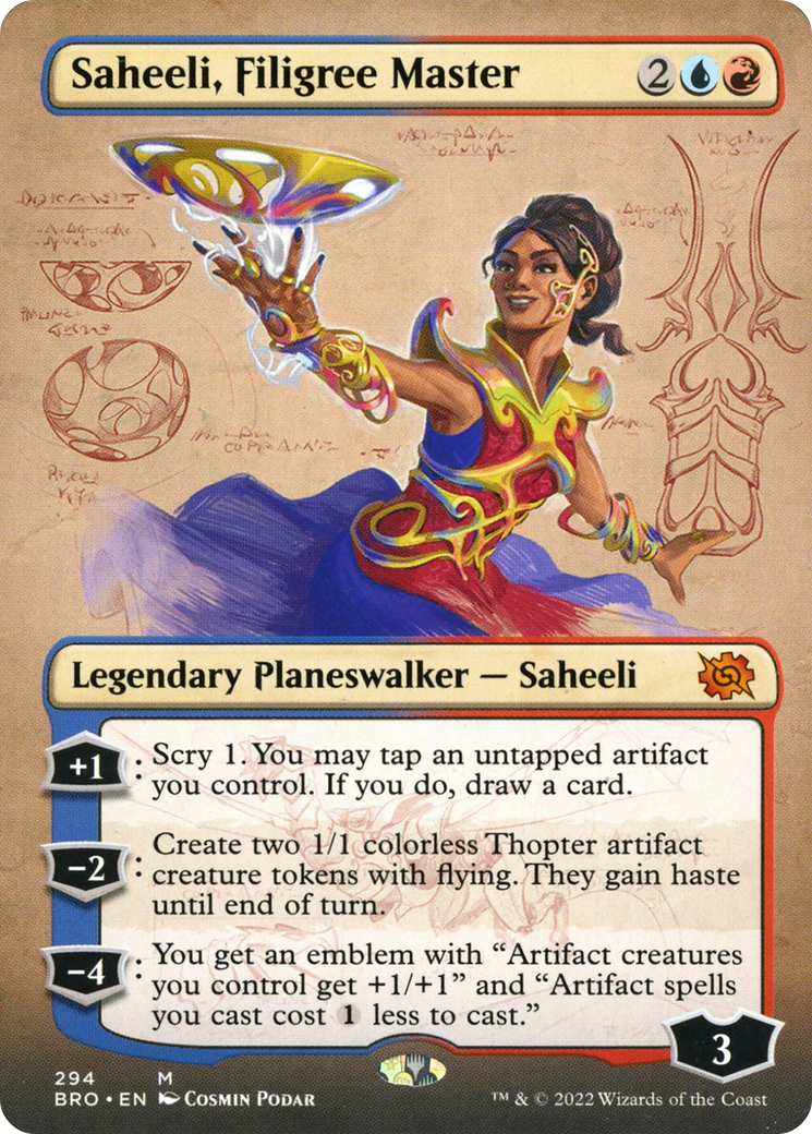 Saheeli, Filigree Master (Borderless Alternate Art) [The Brothers' War] | Silver Goblin