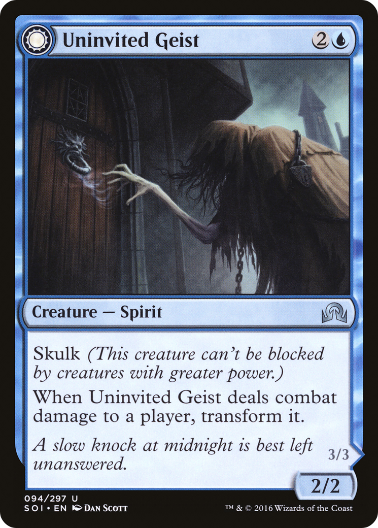 Uninvited Geist // Unimpeded Trespasser [Shadows over Innistrad] | Silver Goblin