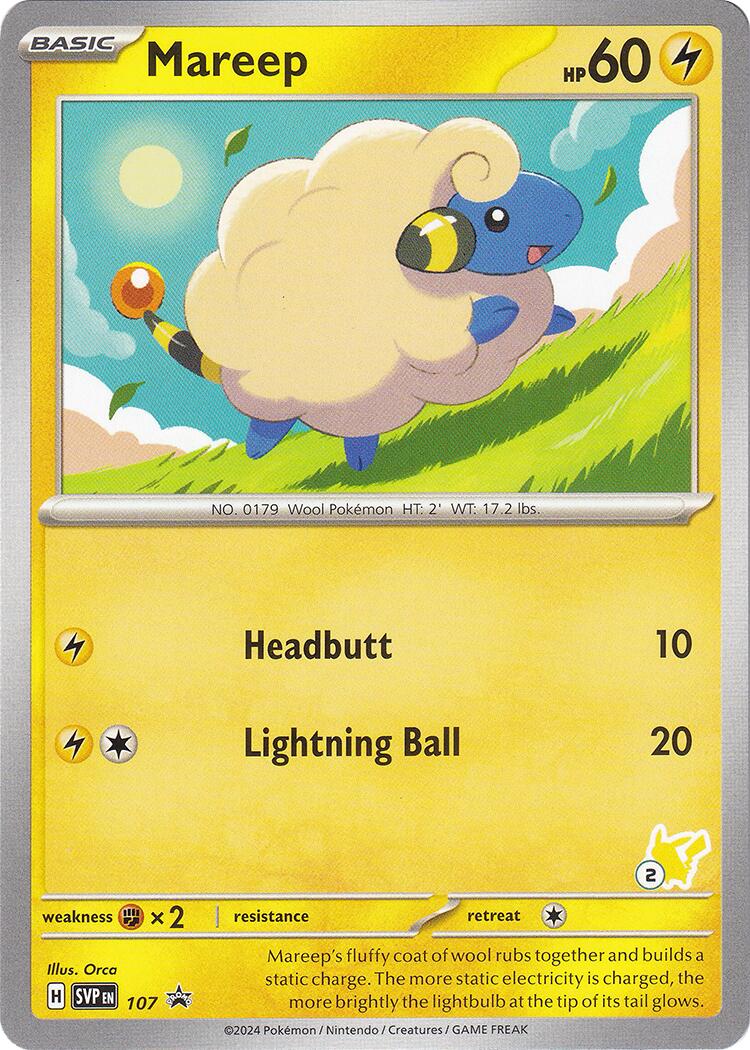 Mareep (107) (Pikachu Stamp #2) [Battle Academy 2024] | Silver Goblin