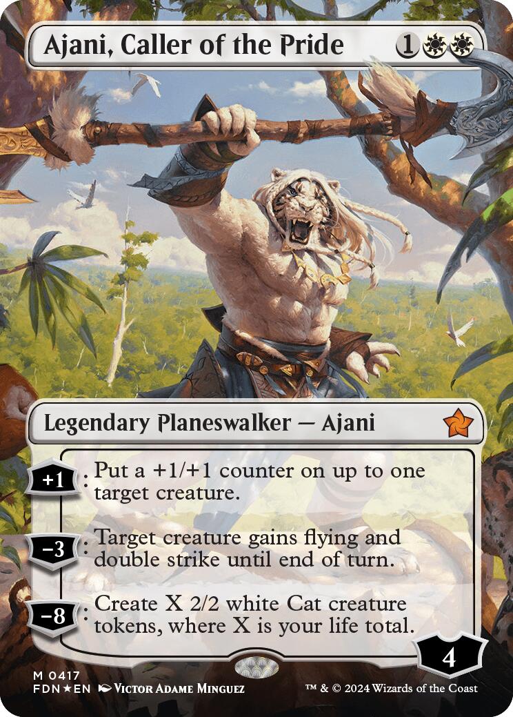 Ajani, Caller of the Pride (Borderless) (Mana Foil) [Foundations] | Silver Goblin