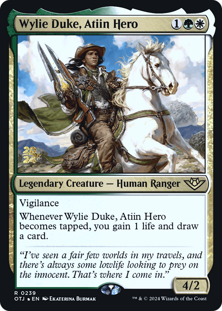 Wylie Duke, Atiin Hero [Outlaws of Thunder Junction Prerelease Promos] | Silver Goblin