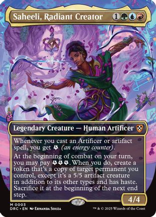 Saheeli, Radiant Creator (Borderless) (DRC-003) - Commander: Aetherdrift Foil | Silver Goblin