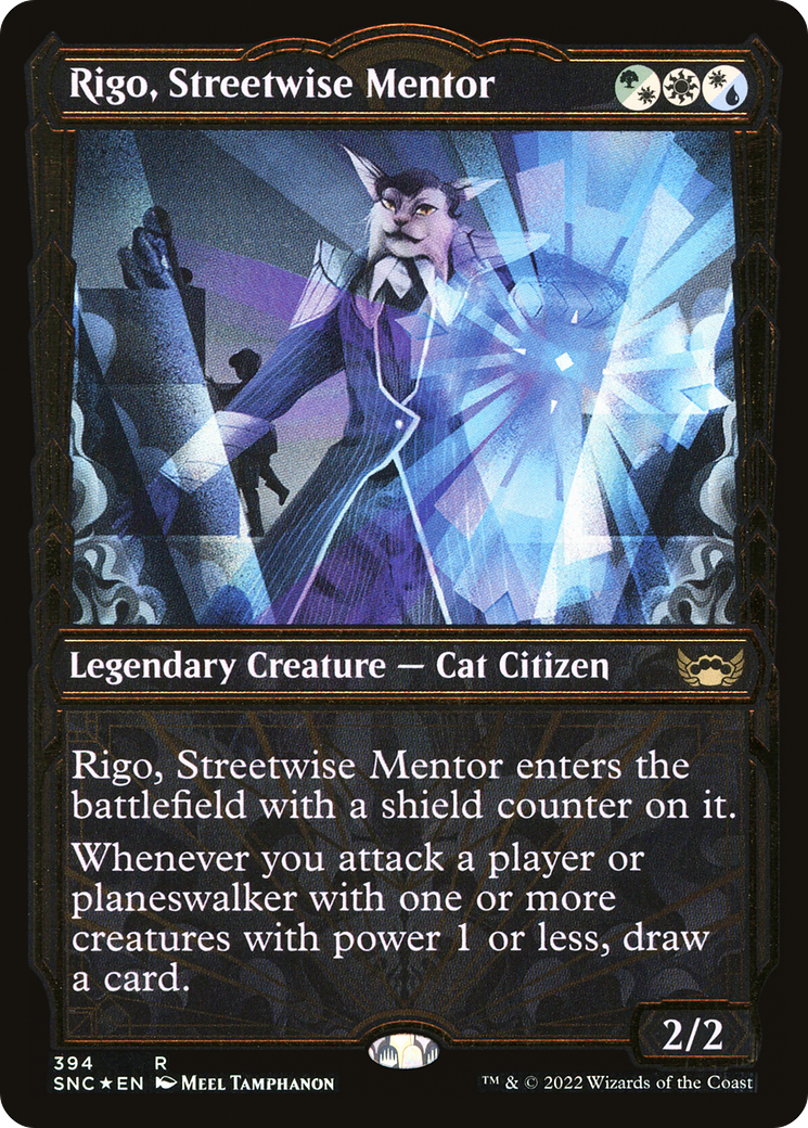 Rigo, Streetwise Mentor (Showcase Golden Age Gilded Foil) [Streets of New Capenna] | Silver Goblin