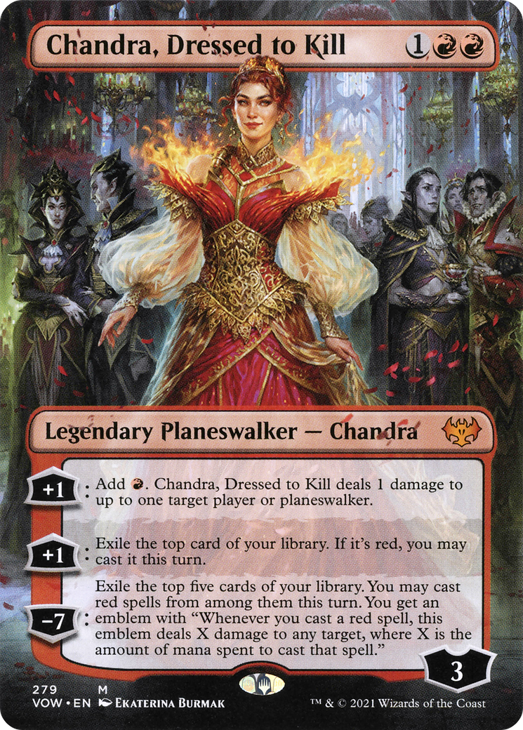 Chandra, Dressed to Kill (Borderless) [Innistrad: Crimson Vow] | Silver Goblin