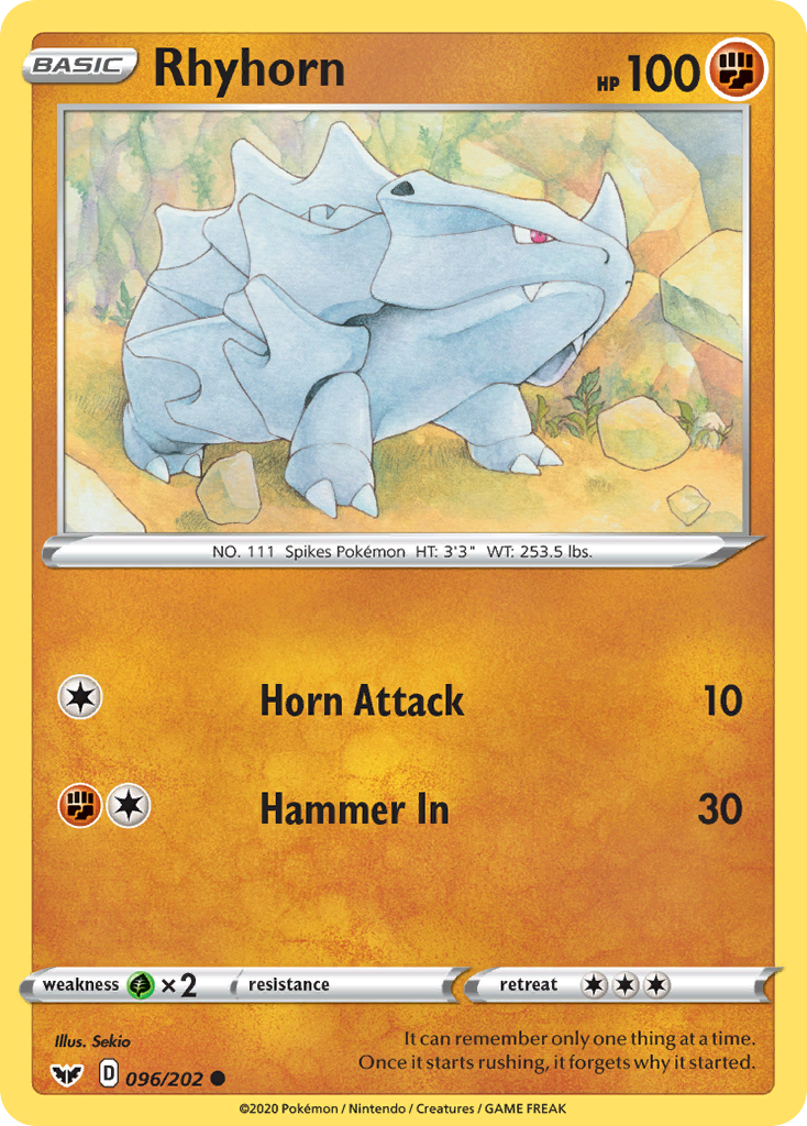 Rhyhorn (096/202) [Sword & Shield: Base Set] | Silver Goblin