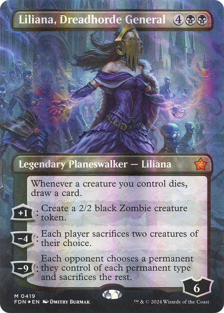 Liliana, Dreadhorde General (Borderless) (Mana Foil) [Foundations]