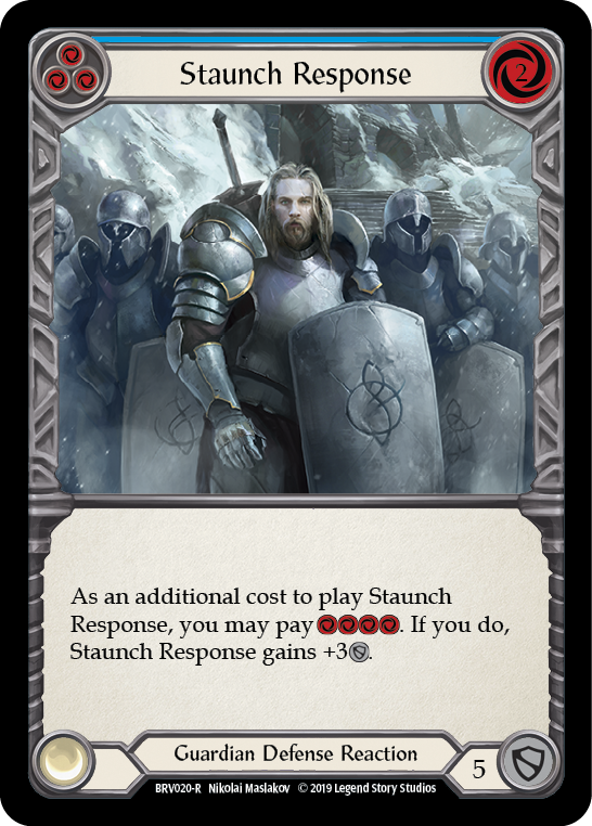 Staunch Response (Blue) [BVO020-R] (Bravo Hero Deck)  1st Edition Normal | Silver Goblin