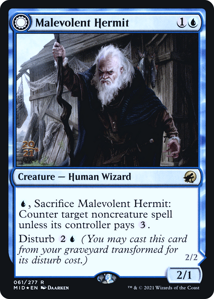 Malevolent Hermit // Benevolent Geist [Innistrad: Midnight Hunt Prerelease Promos]