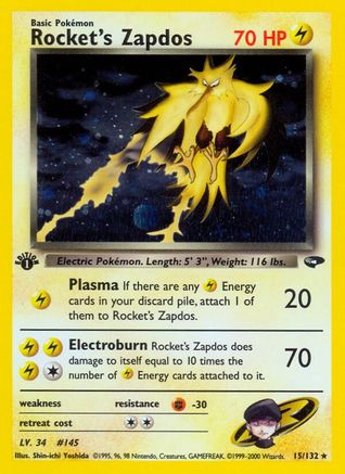 Rocket's Zapdos (15) (1st Edition) Holofoil - Gym Challenge