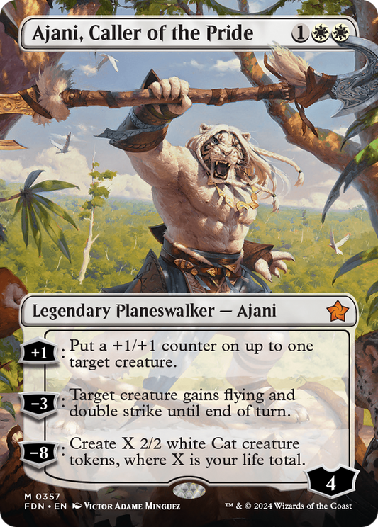 Ajani, Caller of the Pride (Borderless) [Foundations] Foil