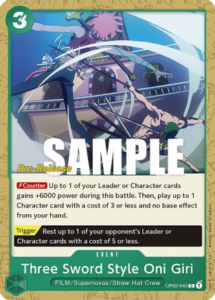 Three Sword Style Oni Giri (OP02-045) Pre-Release Cards