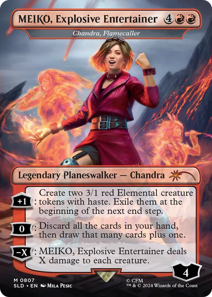 MEIKO, Explosive Entertainer - Chandra, Flamecaller (Rainbow Foil) [Secret Lair Drop Series] | Silver Goblin