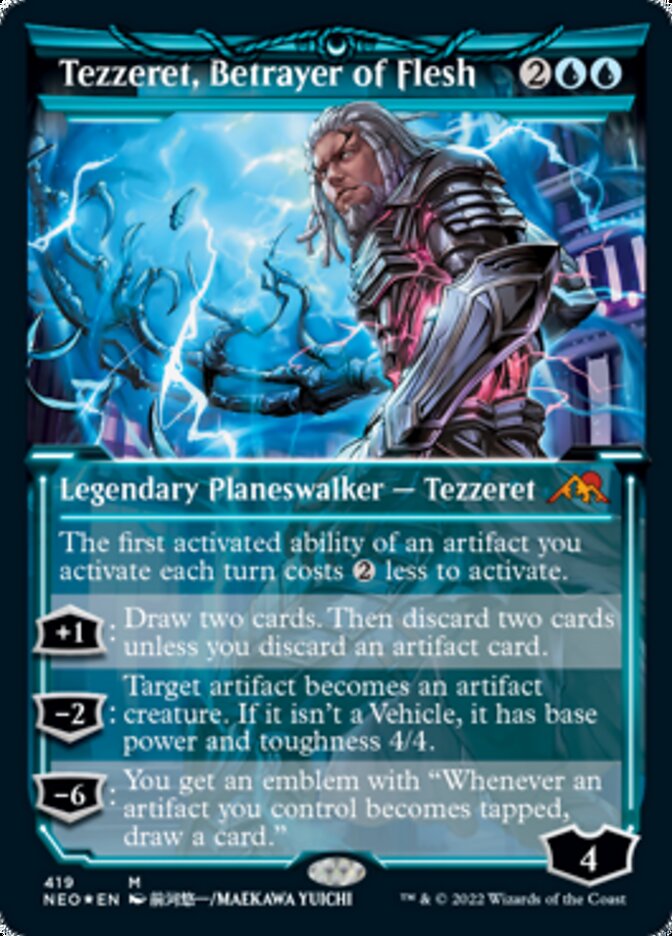 Tezzeret, Betrayer of Flesh (Showcase) (Foil Etched) [Kamigawa: Neon Dynasty] | Silver Goblin