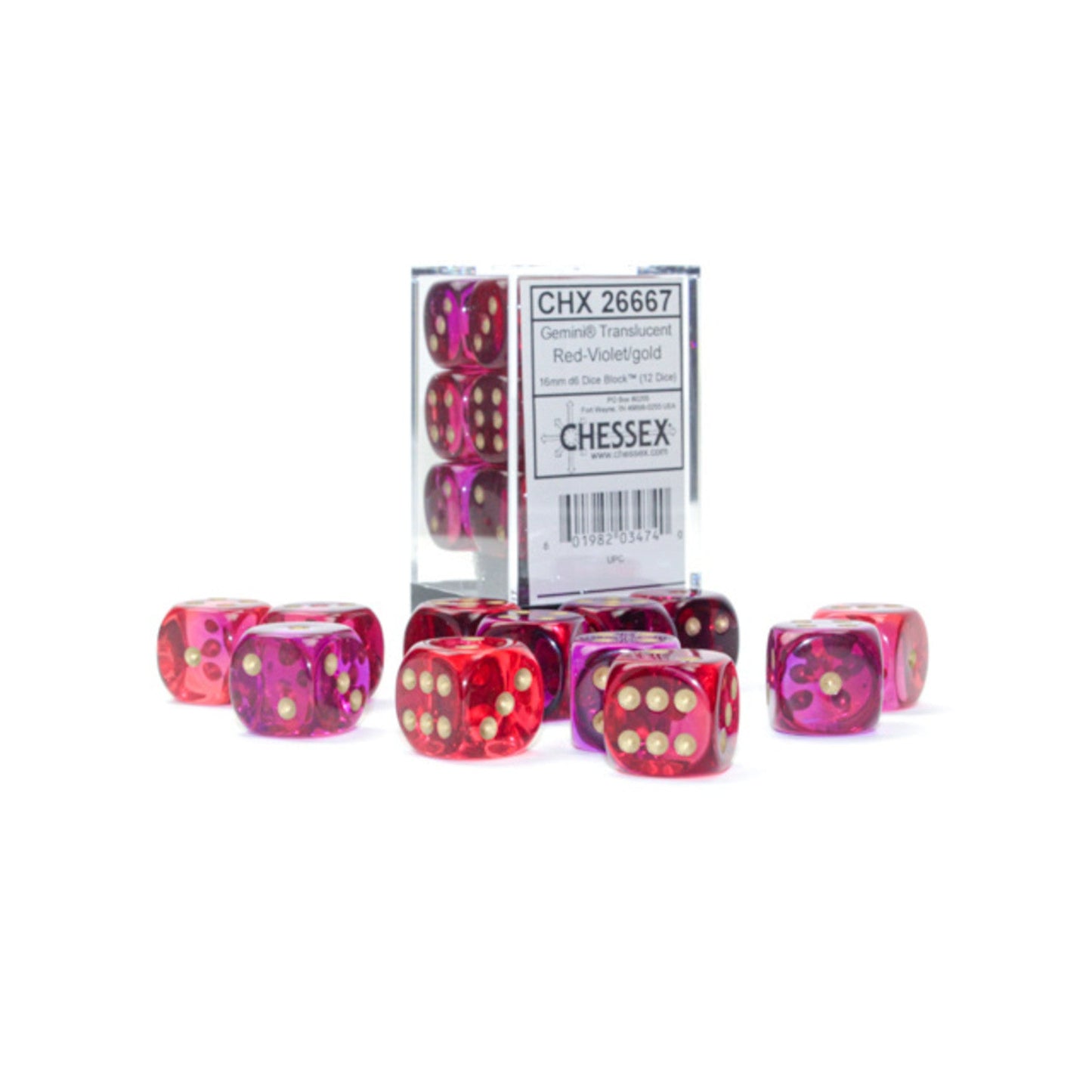 Chessex Gemini Translucent Red-Violet/Gold 12d6 16mm