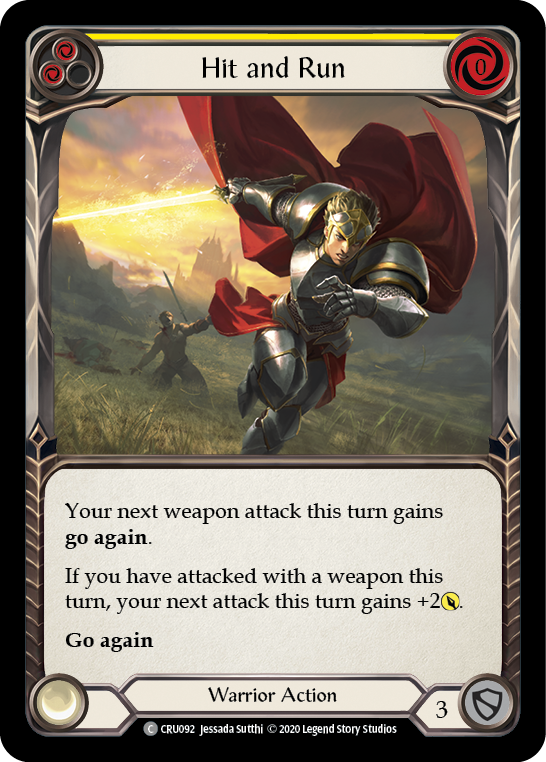 Hit and Run (Yellow) [CRU092] (Crucible of War)  1st Edition Rainbow Foil | Silver Goblin