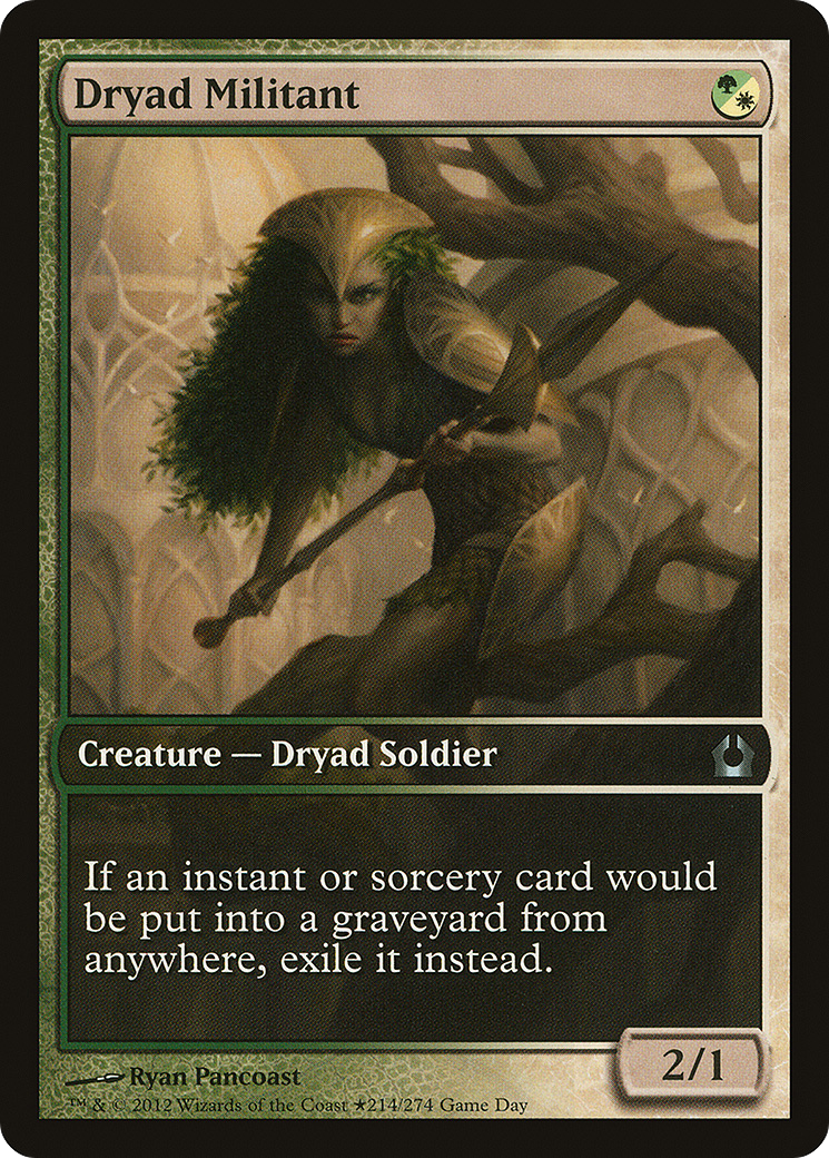 Dryad Militant (Game Day) (Extended Art) [Return to Ravnica Promos] | Silver Goblin