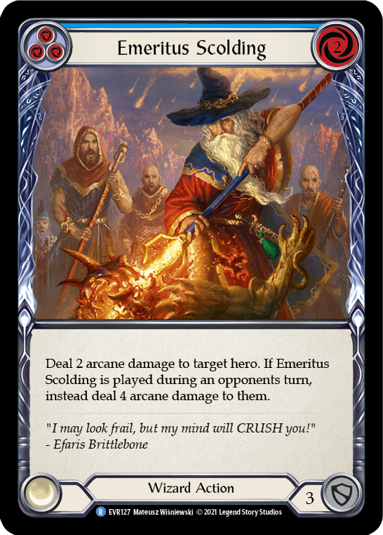 Emeritus Scolding (Blue) [EVR127] (Everfest)  1st Edition Rainbow Foil | Silver Goblin